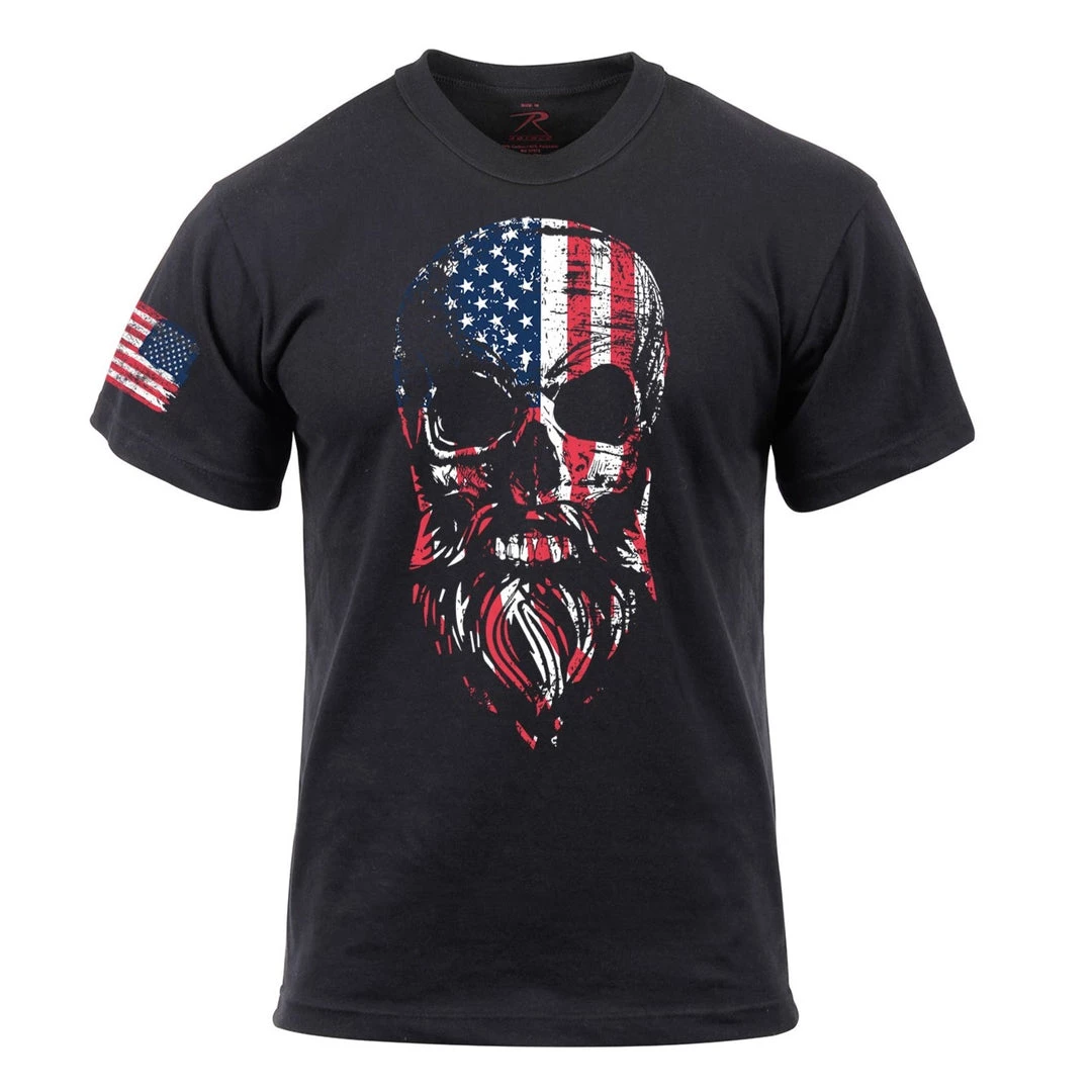 Rothco US Flag Bearded Skull T-Shirt Graphic Printed T-Shirts 3 Rothco US Flag Bearded Skull T-Shirt Graphic Printed T-Shirts