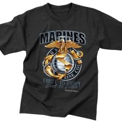 Rothco Graphic Printed T-Shirts Black Ink Marines First To Fight T-Shirt