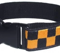 K9 Dog Gear Boston Leather 1 ½ Decorative Embroidered Collar, Blue/Gold
