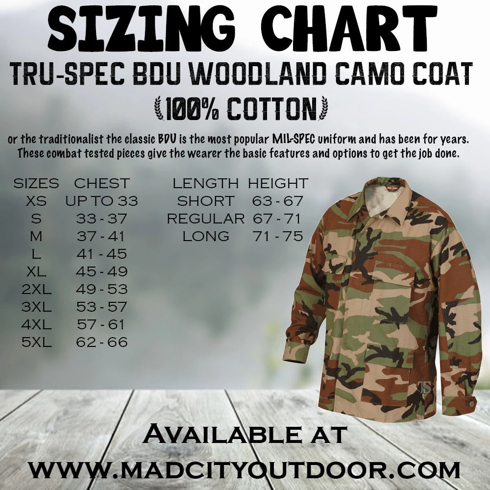 BDU Camouflage Shirts Tru-Spec BDU Camouflage Coat (100% Cotton) 8 BDU Camouflage Shirts Tru-Spec BDU Camouflage Coat (100% Cotton)