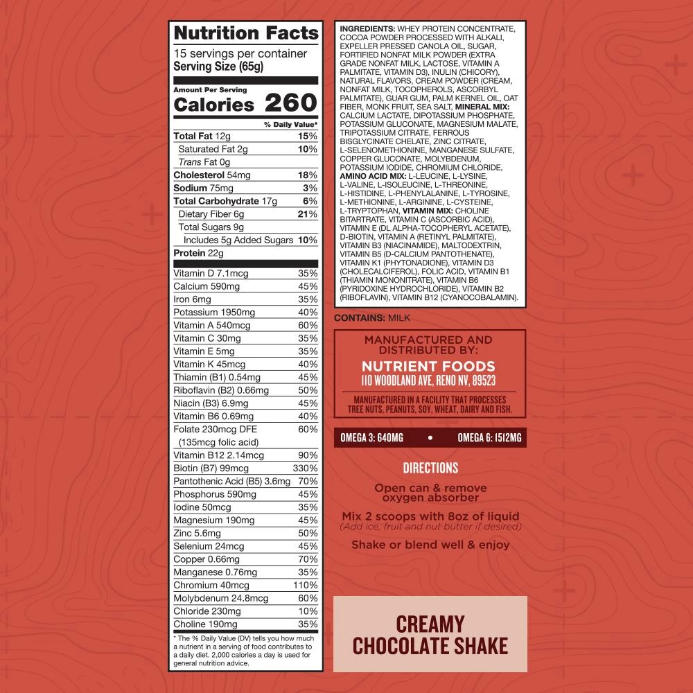 MREs Nutrient Survival Creamy Chocolate Shake 5 MREs Nutrient Survival Creamy Chocolate Shake